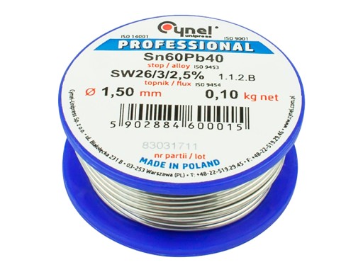 Cyna Z Topnikiem Cynel 1,5mm 100g Spoiwo Lutownicze Stop S-Sn60Pb40