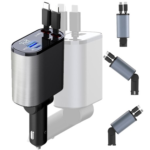 ŁADOWARKA SAMOCHODOWA ZAPALNICZKA SAMOCHODOWA ADAPTER USB C 4 W 1