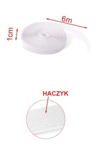RZEP Z KLEJEM TAŚMA RZEPOWA SAMOPRZYLEPNY 6mb 10mm haczyk biała,moskitiera