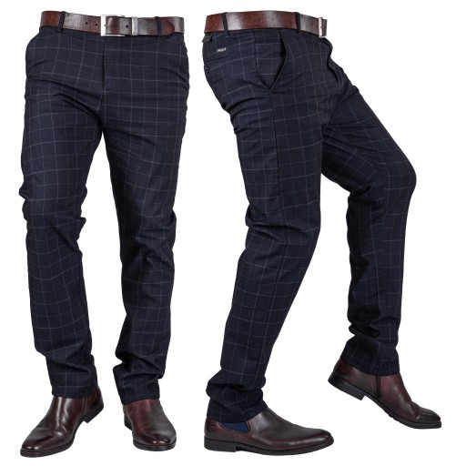 Eleganckie granatowe CHINOSY ACTON w kratę r.30