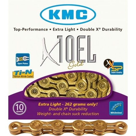 Łańcuch KMC x10 114 EL Ti-N złoty spinka BOX
