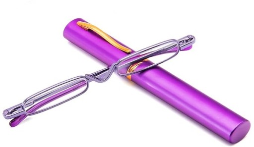 WĄSKIE OKULARY DO CZYTANIA +1.00 Z ETUI FIOLETOWE MINI KIESZONKOWE
