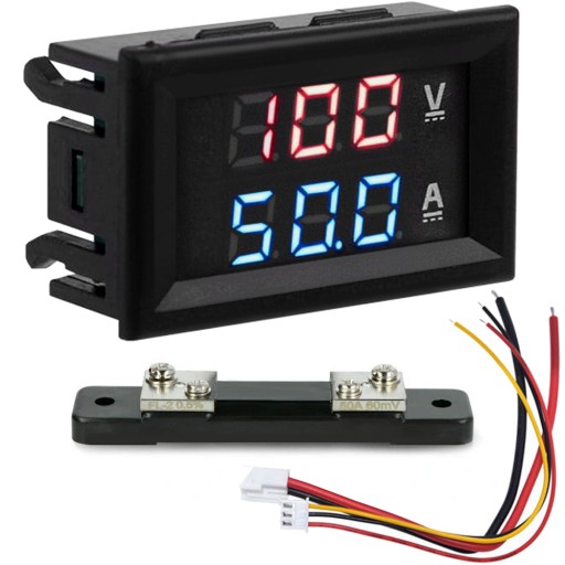 AMPEROMIERZ WOLTOMIERZ PANELOWY 50A 100V NAPIĘCIE PRĄDU STAŁEGO DC 60mV LCD