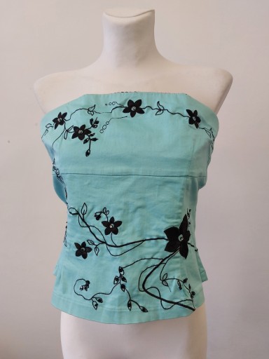 Jane Norman 44 42 gorset turkusowy Haftowane top elegancki