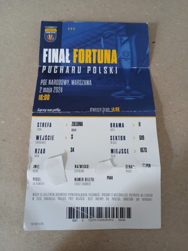 Używany bilet Pogoń Szczecin - Wisła Kraków, 2.05.2024 finał Pucharu Polski
