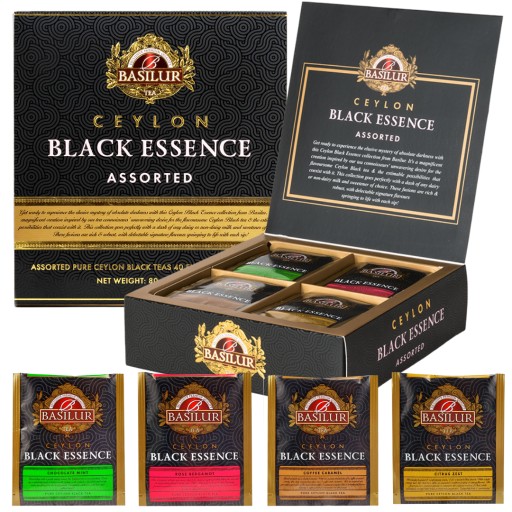 Zestaw herbat 4 SMAKI Basilur BLACK ESSENCE herbaciarka na PREZENT - 40szt.