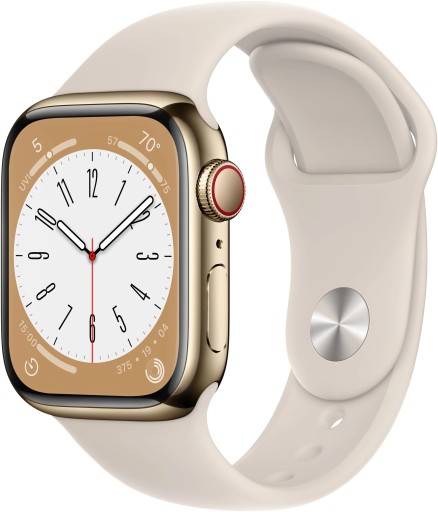 Apple Watch series 8 GPS + Cellular 41mm stalowy złoty pasek beżowy plomba