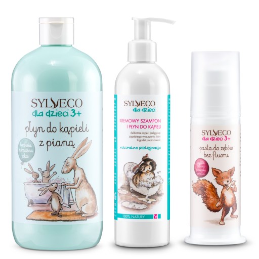 PŁYN DO KĄPIELI Z PIANĄ + PASTA DO ZĘBÓW BEZ FLUORU + SZAMPON DLA DZIECI 3+