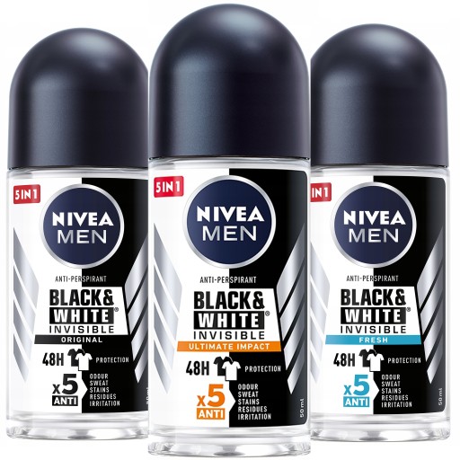 Nivea MEN Antyperspirant Black & White w kulce MIX 3 x 50 ml