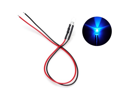 10 x DIODA led 12V 5mm NIEBIESKA z przewodem 20cm