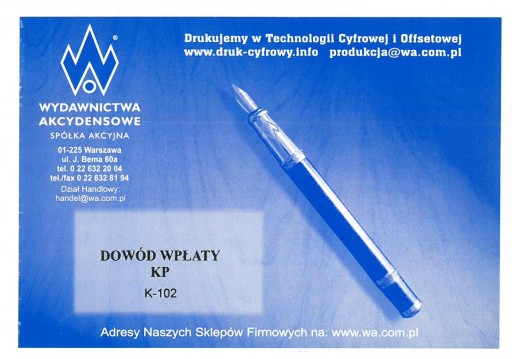 DOWÓD WPŁATY KP PAPIER OFFSETOWY