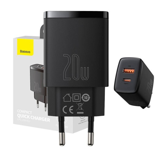 Baseus SZYBKA ładowarka sieciowa USB, USB-C QC 3.0