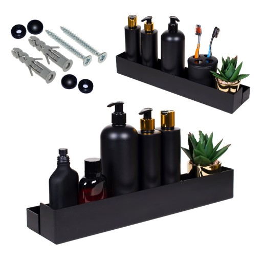 PÓŁKA ŁAZIENKOWA WISZĄCA CZARNA LOFT 40 CM
