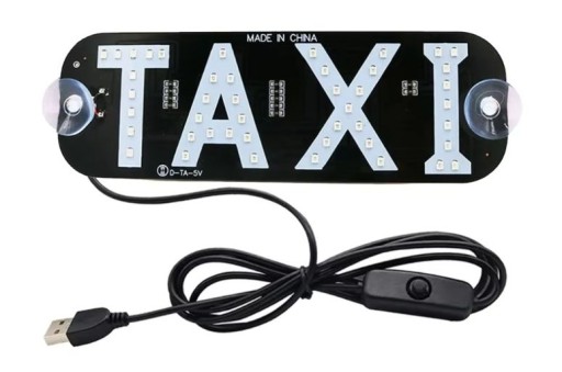 Taxi Ledowy Napis Lampa zielona Tabliczka LED USB przyssawki