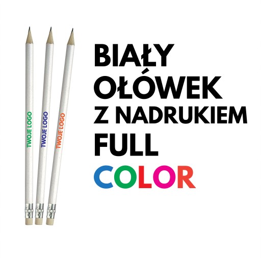 Ołówek biały z nadrukiem LOGO 100 szt.