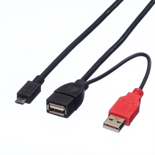 Kabel przewód USB Y 2x USB A M/F 1x MicroB M 1m