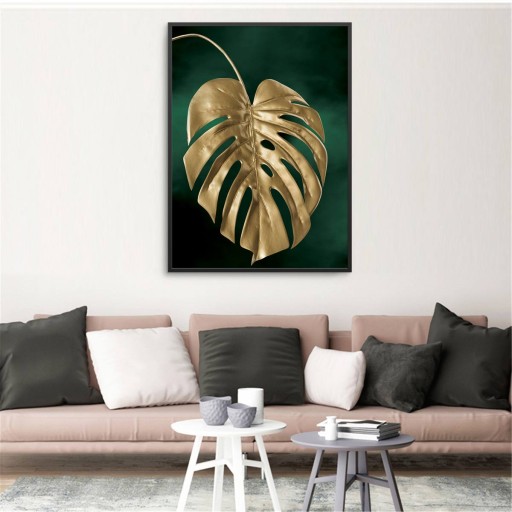 PLAKAT OBRAZ MONSTERA ZŁOTA LIŚĆ A2 42x59,4 +RAMKA