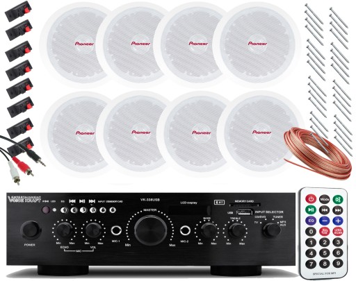 8 GŁOŚNIKÓW SUFITOWYCH PIONEER MP3 USB BLUETOOTH