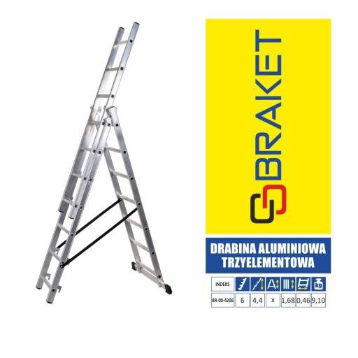 DRABINA ALUMINIOWA 3-ELEMENTOWA 345CM 6+6+6 SZCZEB