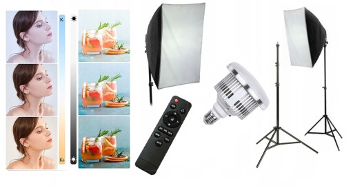 Zestaw 5w1 LAMPA LED 200W 1600W 3000-6500K Pilot Softbox 50x70cm Statyw 230