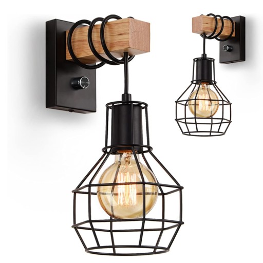 LAMPA ŚCIENNA KINKIET E27 Z WŁĄCZNIKIEM DRUCIANY LOFT SYPIALNIA SCHODY HOL