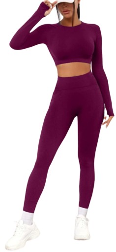 FIOLETOWY KOMPLET SPORTOWY TOP LEGGINSY M 1M6A
