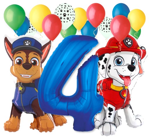 Zestaw Psi Patrol Chase Marshall balony 4 Urodziny
