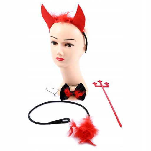 ZESTAW DIABEŁKA ROGI OGON TRÓJZĄB DIABŁA STRÓJ HALLOWEEN JASEŁKA