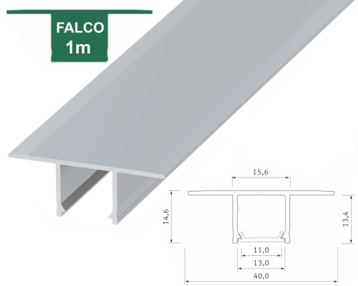 PROFIL LED GK DO PŁYT GIPS KARTON TYP FALCO SREBRNY 1M ALU WPUSZCZANY