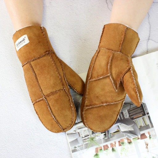 Sheepskin Fur Mittens Women's Leather Wool Color Winter Warmth Thickening
