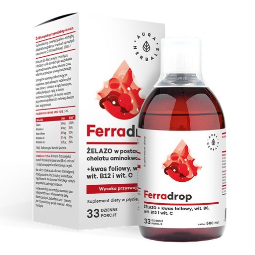 AURA HERBALS 500ml Ferradrop Żelazo w płynie
