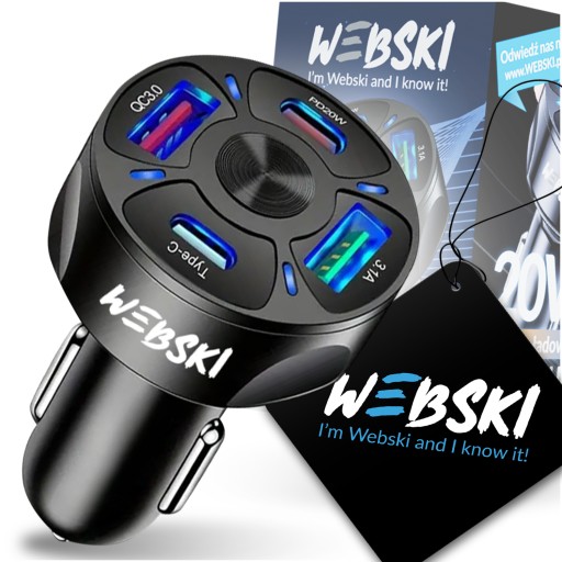 SZYBKA ŁADOWARKA SAMOCHODOWA QC 3.0 6A 30W POWER DELIVERY 2xUSB-C 2xUSB LED