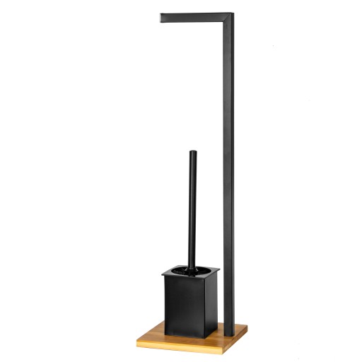 STOJAK NA PAPIER TOALETOWY ŁAZIENKOWY ZESTAW DO WC METAL CZARNY / BAMBUS