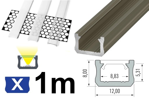 PROFIL DO TAŚM LED WĄSKI 12mm 1M INOX + KLOSZ