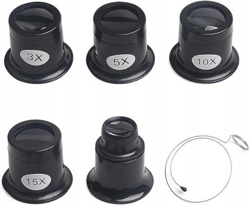 5x LUPA ZEGARMISTRZOWSKA ZESTAW LUP 3x/5x/10x/15x/20x LUPY JUBILERSKIE