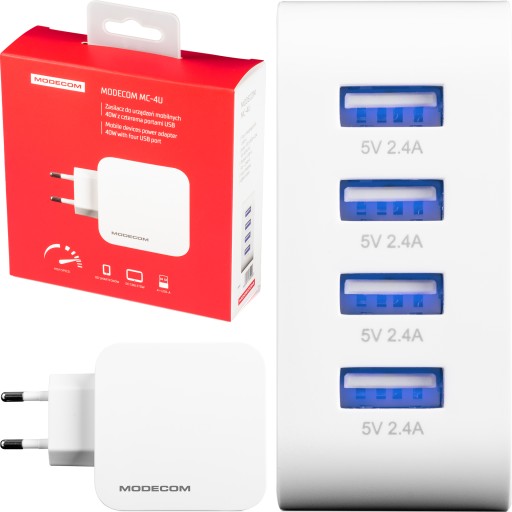ZASILACZ Z CZTEREMA PORTAMI SZYBKIEGO ŁADOWANIA 4x USB-A 2.4A o MOCY 40W