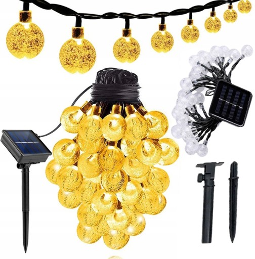 GIRLANDA SOLARNA OGRODOWA LAMPKI SOLARNE 50 LED NA BALKON TARAS 10m