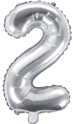 BALON foliowy CYFRA 2 SREBRNY 35cm