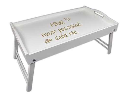 STOLIK ŚNIADANIOWY NAPISY MIŁOŚĆ MOŻE POCZEKAĆ...