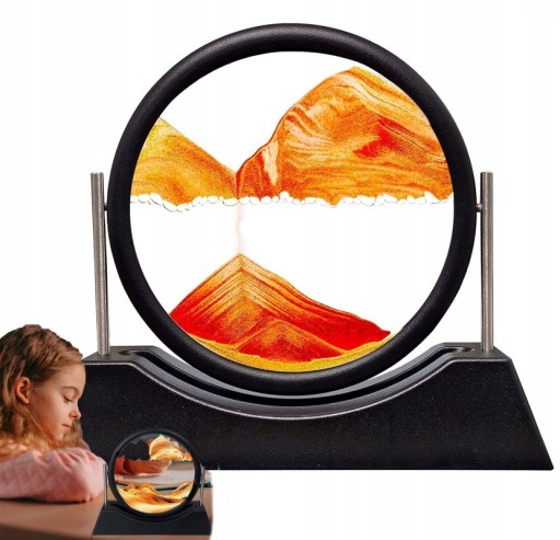 DYNAMICZNY PIASEK OBRAZ RUCHOMY MINI 3D SAND ART OZDOBA CZARNO-POMARAŃCZOWY