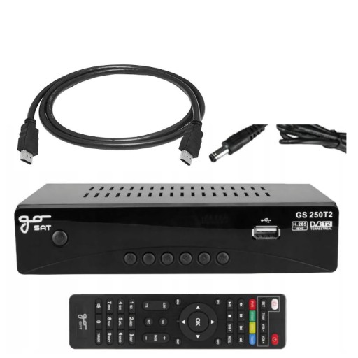 Tuner dekoder DVB-T2 H.265 HEVC GOSAT GS-250T2 + KABEL HDMI 1,2 m