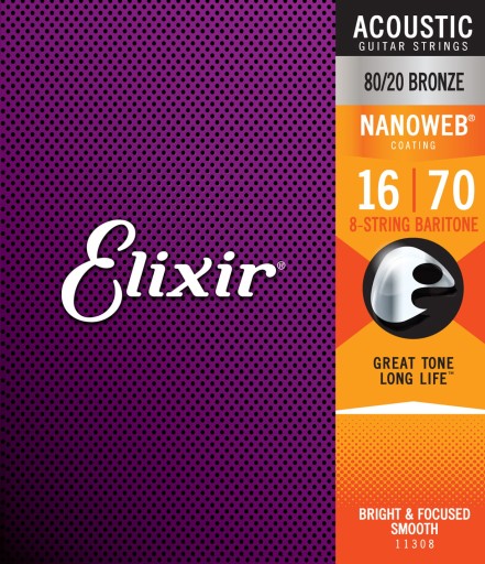 Struny Elixir NanoWeb 80/20 Bronze 8 string 16-70
