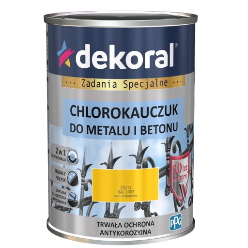 Dekoral Chlorokauczuk Farba do metalu i betonu Żółty RAL 1007 0,9L