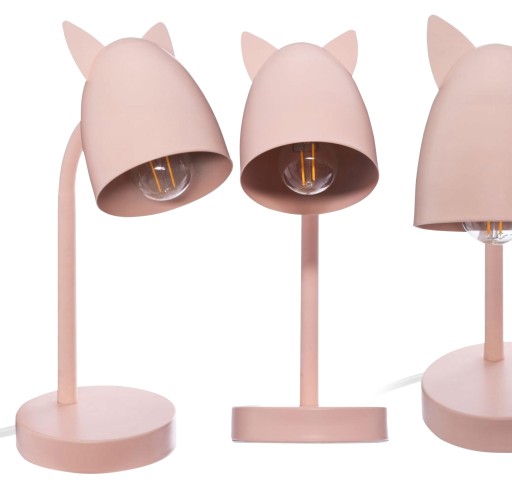 Lampka na biurko kocie uszy róż lampa metal 31cm