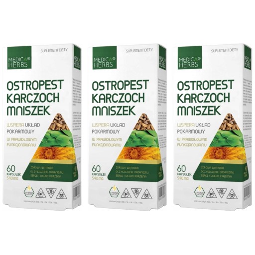 3x MEDICA HERBS Ostropest Karczoch Mniszek 60K