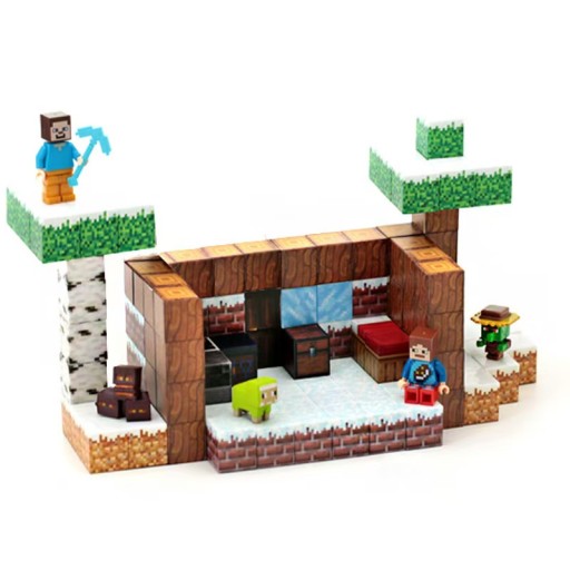 128 ELEMENTÓW MAGNETYCZNYCH KLOCKÓW BUDOWLANYCH MINECRAFT DLA DZIECI ŚNIEŻNA CHATA