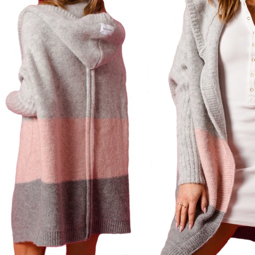 niezapinany KARDIGAN oversize SWETER z KAPTUREM