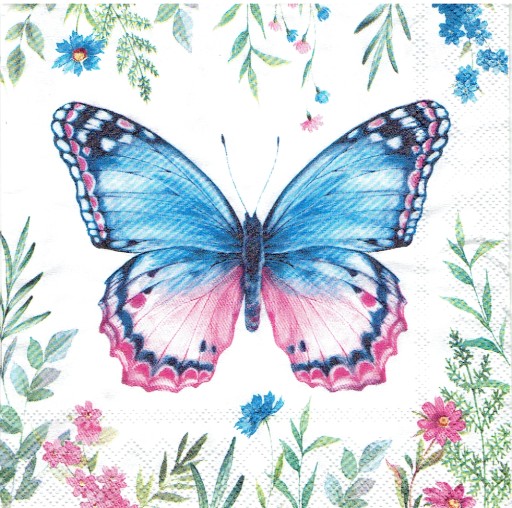Serwetka MAŁA 25x25cm decoupage 68M Motyl motylek kwiaty 1 sztuka