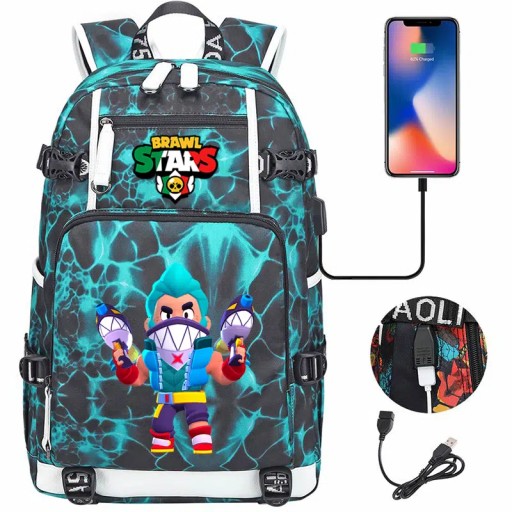 Plecak Brawl Stars Sharktooth Colt z ładowaniem USB. Duża pojemność