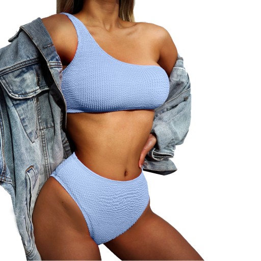 SEXY STRÓJ KĄPIELOWY DWUCZĘŚCIOWY KOSTIUM JEDNO RAMIĘ BIKINI WYSOKI STAN L